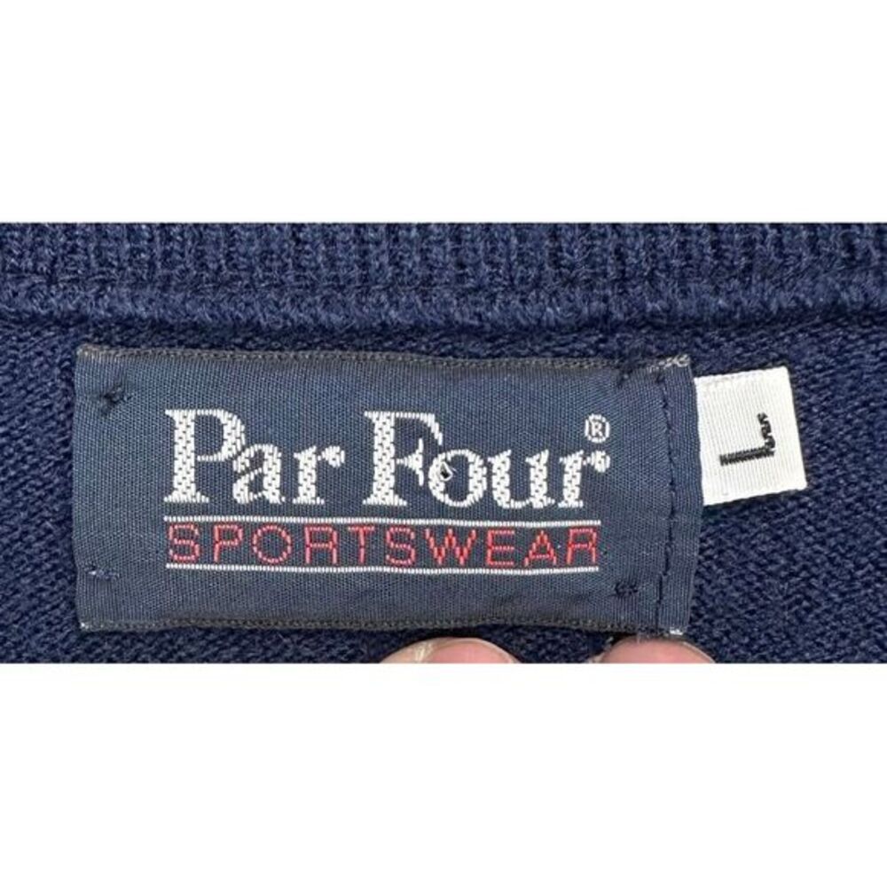 Par Four Sweater Adult Large Navy Blue Knit V-Neck Pullover Lightweight Mens - Picture 5 of 9